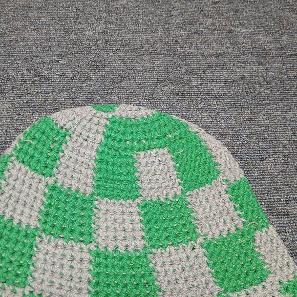 Womens hand made bucket hat emerald green crochet knit check plaid gray main image 7